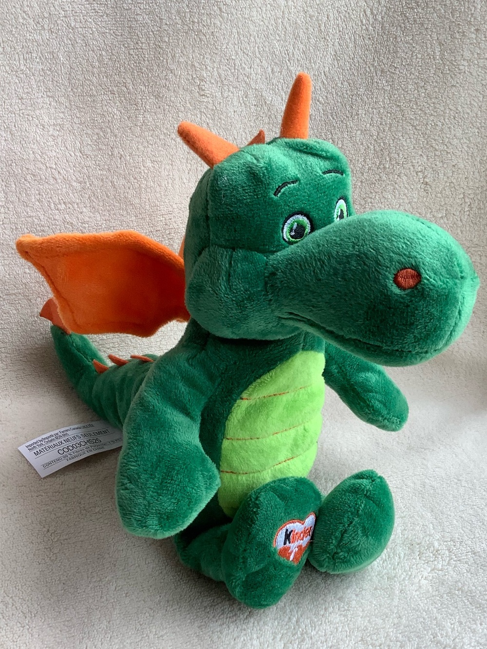 Kinder Surprise Plush Green Orange Plush Dragon Stuffed Animal Toy Crinkle Wings